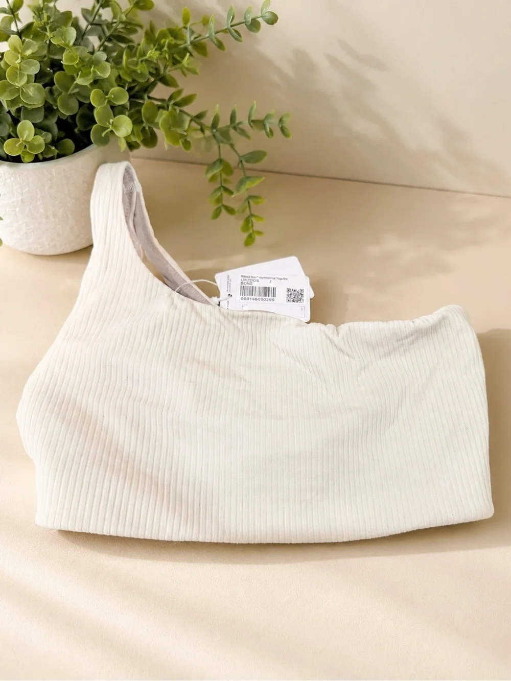 lululemon Ribbed Nulu Asymmetrical Yoga Bra in Bone Size 2 NWT